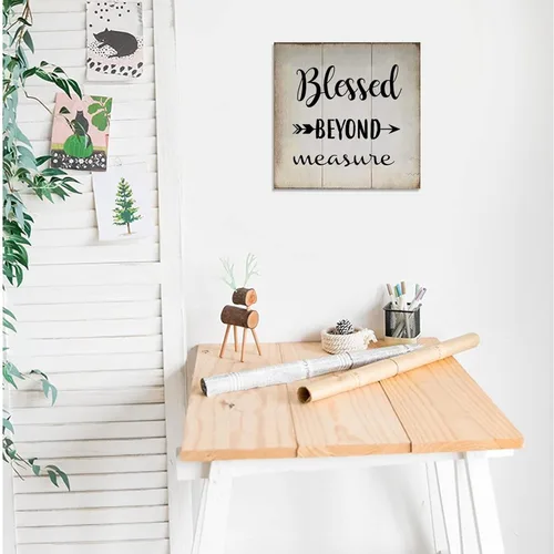 Vista 3 de Placa de pared rústica de madera Blessed Beyond Measure para decoración de pared, decoración de pared, estilo rústico, para oficina, dormitorio