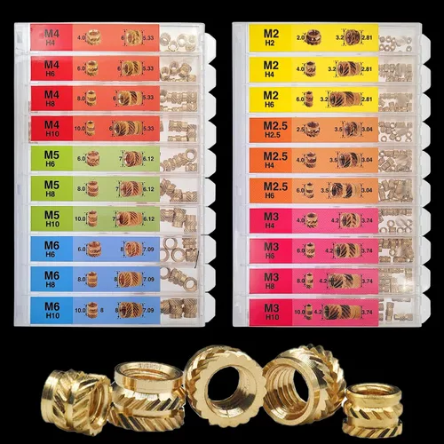 Vista 4 de EEEEE M2 M2.5 M3 M4 M5 M6 (350 piezas) Kit de surtido de insertos roscados métricos para plástico, inserto de tuerca moleteada de ajuste térmico