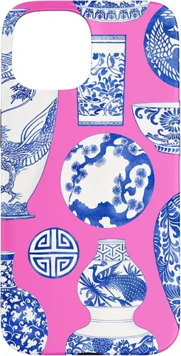 Vista 6 de iPhone 16 Blue Willow Chinoiserie Jengibre Tarro Fresco Preppy Rosa Azul Caso