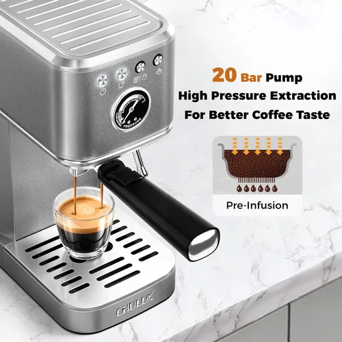 Vista 3 de CHULUX Elite - Máquina de café espresso con varita de vapor para capuchino Gris metálico