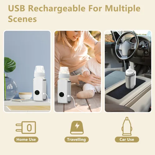 Vista 8 de Calentador de biberones portátil para viajes – Moclever Calentador de leche para bebés recargable por USB, calentador de leche materna alimentado