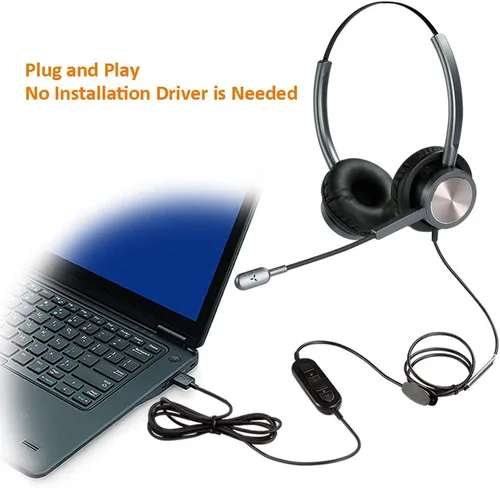 Vista 2 de Auriculares USB con micrófono para PC portátil, auriculares de computadora con micrófono cancelación de ruido controles en línea para oficina