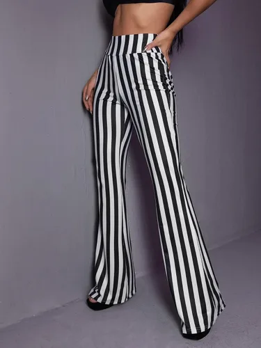 Vista 3 de WDIRARA Pantalones largos de pierna acampanada con estampado floral y cintura alta para mujer