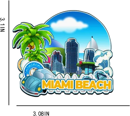 Vista 3 de Imán de madera para nevera de Miami Beach Florida USA Monumentos de madera 3D para viajes, recuerdos coleccionables, decoración hecha a mano -2988