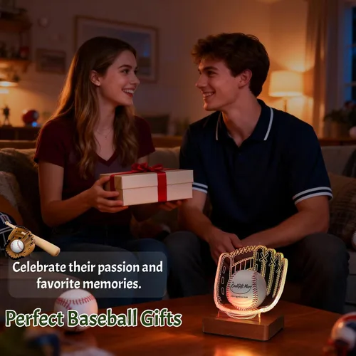 Vista 5 de CoolGift Mart Soporte de exhibición iluminado para guantes de béisbol, base acrílica y de madera con iluminación LED de acento, alimentado por USB