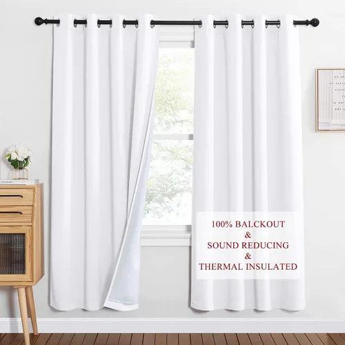 Vista 41 de NICETOWN - Cortinas divisoras con barrera de sonido 100% opacas de 84 pulgadas, cortinas con bloqueo de ruido, calor y frío con forro de tela