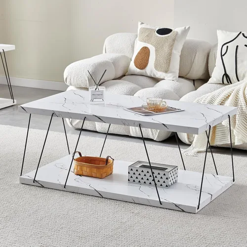 Vista 8 de Btrpily Mesa de centro de madera, moderna mesa de centro de mármol, contemporánea, elegante, muebles de alta gama para tu sala de estar