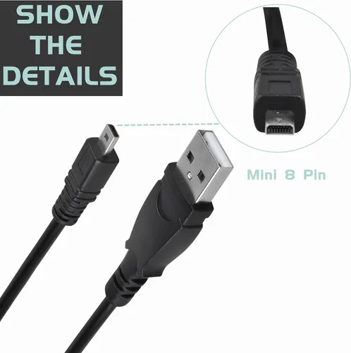 Vista 2 de Cable de datos USB Mini-8pin de 3.3 pies para cámara Insignia NS-DSC7B09 NS-DSC7P09 NS-DSC7S09