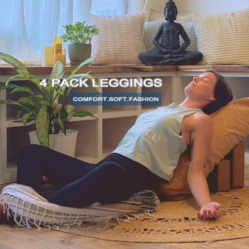 Vista 3 de Paquete de 4 leggings para mujer, levantamiento de glúteos, cintura alta, control de abdomen, adelgazantes, color negro, no transparente, pantalones