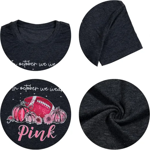 Vista 5 de Mujeres en octubre Llevamos camisa rosa Concientización sobre el cáncer de mama Tops Camiseta de fútbol para sobrevivientes de cáncer de mama