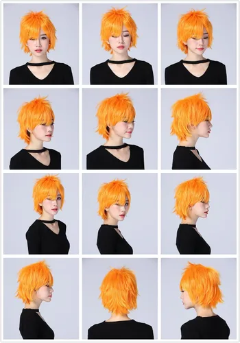 Vista 9 de Bleach Kurosaki Ichigo Traje Corto Naranja Partido Cosplay Pelucas, N