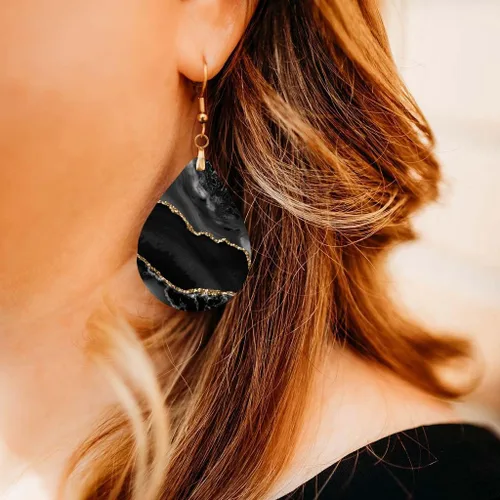 Vista 29 de Dangle Earrings for Women Colorful Dangling Drop Statement Jewelry Printed MDF Wood Teardrop Double Side Print Handmade by The Painted Pug