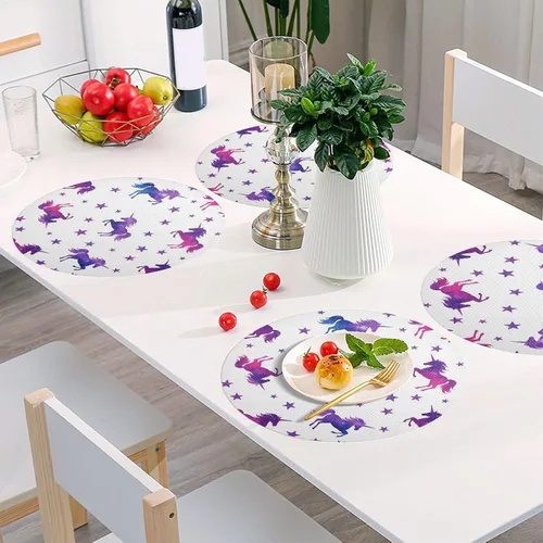 Vista 6 de Vibrant Unicorns Table Placemat, Non Slip Heat Resistant Place Mats for Wood Table for Kitchen one sizex1