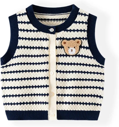 Vista 7 de Chaleco de suéter unisex para bebé con cuello en V y mangas sin costuras de algodón suave Cárdigan Oso Albaricoque