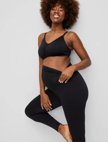 Vista 2 de Motherhood Maternity Women's Essential Stretch Secret Fit Over the Belly Leggings Full Length & Crop Length XS-3X 1 & 2 Packs