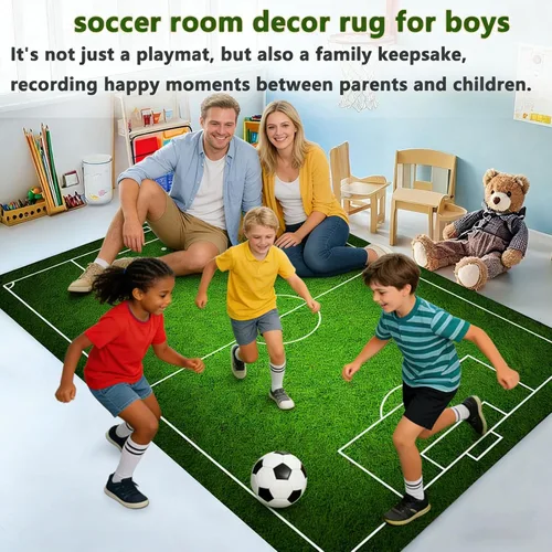Vista 2 de Alfombra de fútbol para niños, alfombra de fútbol con parte trasera de goma antideslizante para dormitorio de niños, sala de juegos, sala de estar