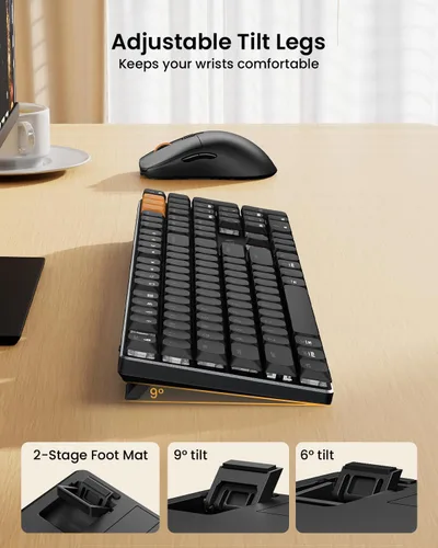 Vista 4 de ProtoArc KM310 Teclado mecánico y ratón, teclado inalámbrico recargable de aluminio, 2.4G+Bluetooth dual, interruptores rojos lineales Negro