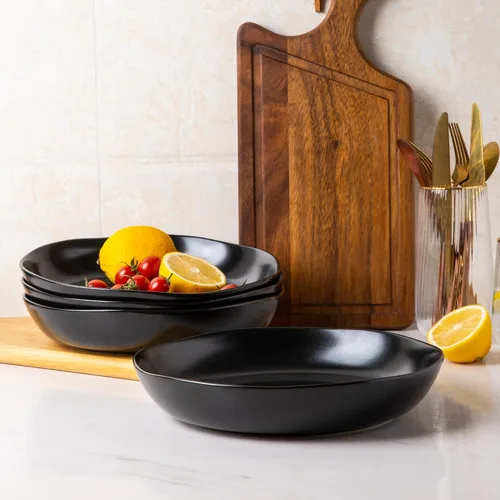 Vista 9 de AmorArc 9.75'' de cerámica cuencos grandes para pasta, juego de 4 cuencos planos de gres de 38 onzas para servir, cuencos aptos para horno