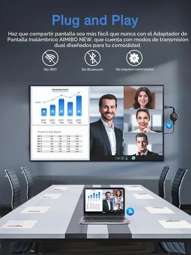Vista 2 de AIMIBO Adaptador de pantalla inalámbrico 4K – Real Plug & Play, 2.4G y 5G HDMI Dongle inalámbrico para iOS, Android, Windows, MacOS, teléfono