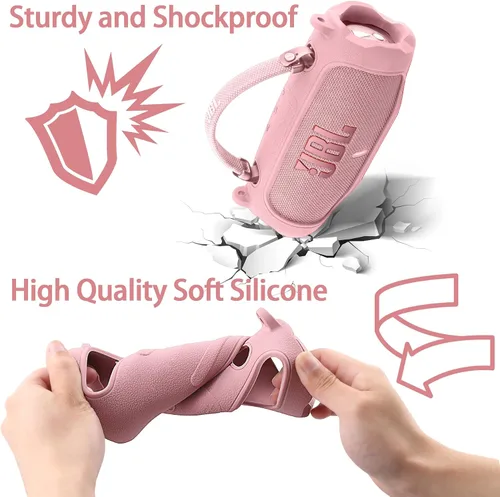 Vista 71 de Funda de silicona compatible con JBL Charge 5 Altavoz Bluetooth portátil impermeable (Cubierta de silicona negra)
