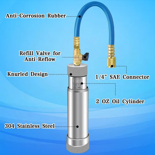 Vista 7 de Inyector de aceite de CA para R1234yf R134a R410a, Inyector de tinte de CA con válvula de cierre, Inyector de tinte 1234yf con función de prevención
