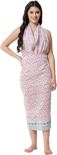 Vista 5 de parihan Pareo largo de playa con estampado de bloques de algodón para cubrir traje de baño para mujer