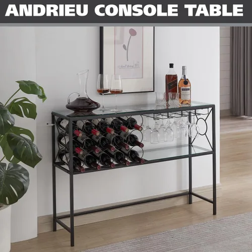 Vista 8 de Kings Brand Furniture - Mesa de sofá de consola con almacenamiento de estante para vinos, gabinete de bar de vinos con estante para vino y soporte