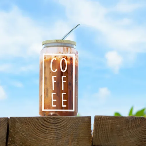 Vista 5 de Vaso de café helado con tapa de bambú y pajita, de 16 onzas, estilo tarro Mason para café helado, boba y batidos
