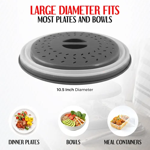 Vista 3 de Paquete de 1 fundas plegables para microondas, cubierta para salpicaduras de microondas para alimentos, diseño que ahorra espacio (10.5 pulgadas)