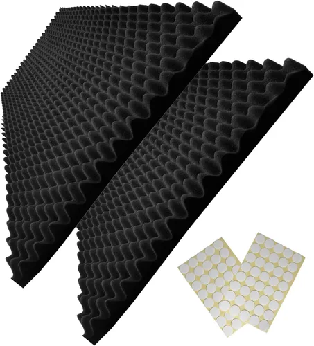 Vista 8 de Panel de espuma de caja de huevos de 48 x 24 x 2 pulgadas, paneles de espuma a prueba de sonido negro, espuma acústica, panel de espuma de estudio 1