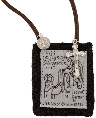 Vista 2 de Venerare Figura Santa Católica Escapulario 100% lana Viene con papeles de inscripción (marrón tradicional)