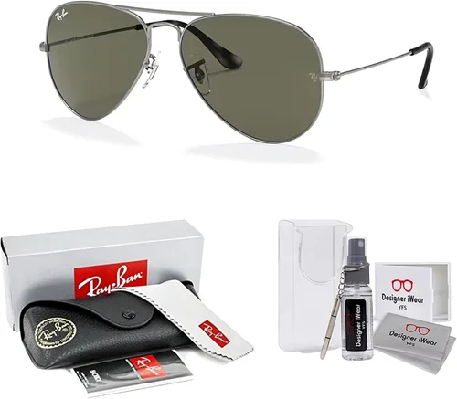 Vista 2 de Ray-Ban RB3025 - Lentes de sol de aviador de metal para hombre y mujer + paquete con kit de cuidado de gafas iWear de diseñador