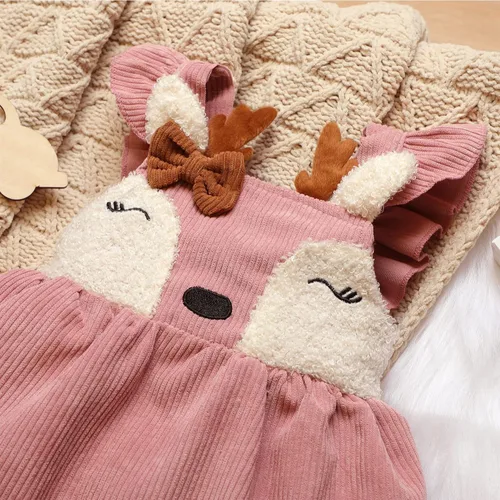 Vista 7 de MBMSHEGH Vestidos de bebé para niña, vestido sin mangas con volantes, lindo vestido de reno, vestidos casuales de otoño para niños, Rosado