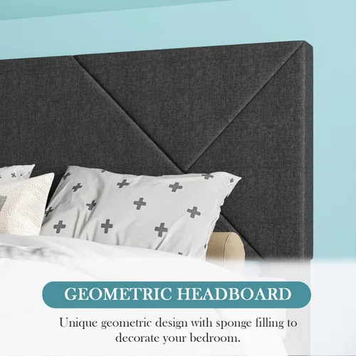 Vista 2 de HOOMIC Base de cama tamaño King, plataforma tapizada con cabecera de tela geométrica, espacio de almacenamiento debajo de la cama de 8 pulgadas