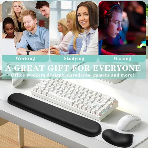 Vista 7 de Reposamuñecas para teclado y alfombrilla de mouse, juego ergonómico de reposamuñecas para teclado de espuma viscoelástica, cuero de lujo, accesorios