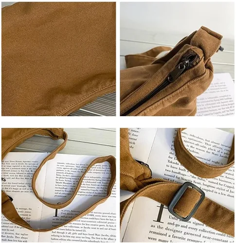 Vista 5 de Bolso bandolera de viaje vintage con cremallera de lona para mujer