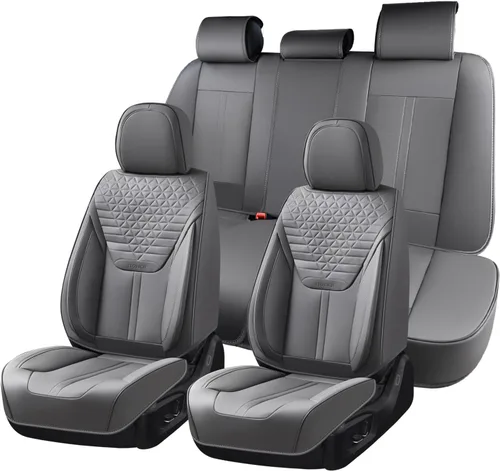 Vista 22 de FLORICH Fundas de asiento, juego completo de fundas de asiento de automóvil, fundas de asiento de cuero de napa de lujo, transpirables e marrón