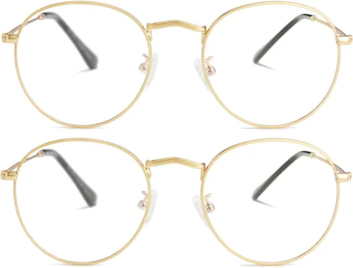 Vista 20 de Kursan Gafas clásicas redondas de metal transparente para mujeres y hombres, lentes sin receta