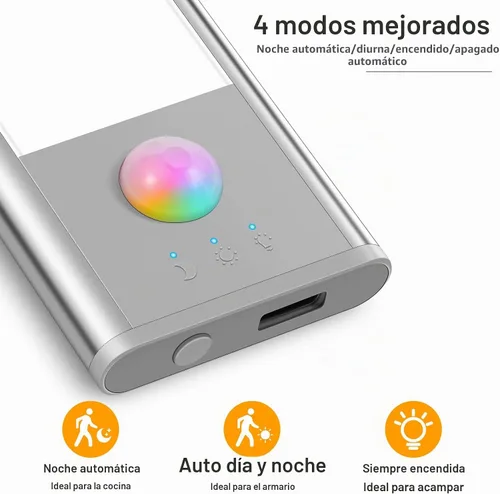 Vista 4 de BLS Luces para debajo del gabinete, 46 luces LED a batería con sensor de movimiento para interiores, luces de armario recargables USB C con sensor