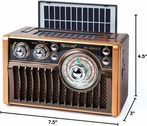 Vista 7 de Radios AM FM portátiles, radios retro con altavoces de alta potencia, compatible con alimentación USB y carga de paneles solares. Tarjeta TF Café)