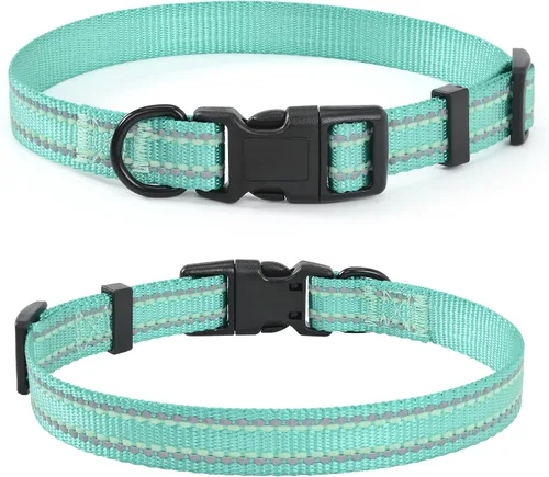 Vista 20 de Mile High Life - Collar para perro con rayas reflectantes 3M y correa de nailon, rojo, azul, verde, morado y rosa