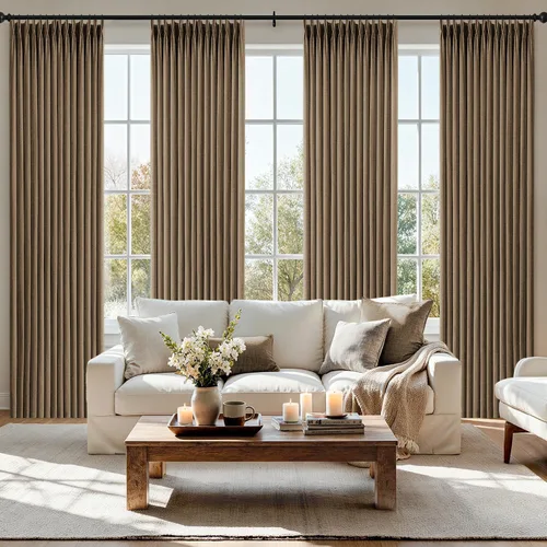 Vista 22 de MIULEE Juego de 4 paneles de cortinas plisadas de lino de 40 x 84 pulgadas Beige Blanco