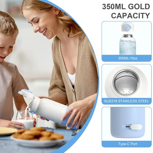 Vista 3 de Calentador de biberones portátil para viajes, calentador de leche de bebé sin cables de 12.5oz para llevar, para fórmula, leche materna, agua, 3