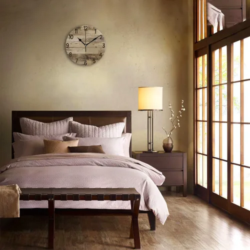 Vista 3 de Reloj de pared redondo de estilo de madera decorativo de 12 pulgadas, silencioso, sin tictac, funciona con pilas, para decoración del hogar