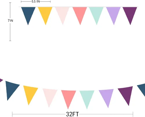 Vista 7 de Decoraciones de fiesta de 32 pies con texto en inglés "Oh Happy Day" ("Oh Happy Day") de tela de color arcoíris triangular, banderines para Colorido
