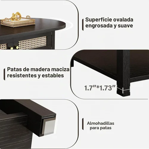 Vista 6 de LVB - Mesa auxiliar ovalada de 47 pulgadas, de madera de ratán bohemio con almacenamiento