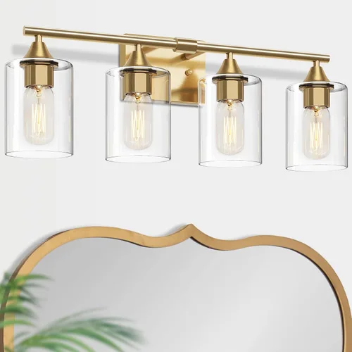 Vista 12 de Luces de Tocador Doradas para Baño, Accesorios de Iluminación de Baño de 2 Luces, Aplique de Pared de Latón Cepillado Dorado, Lámpara de Pared