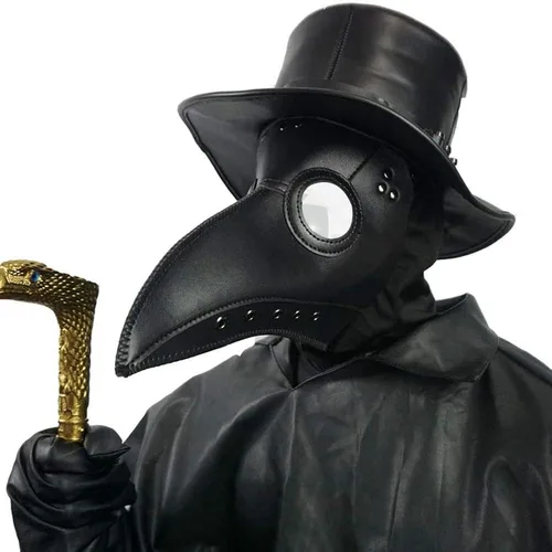 Vista 4 de PartyHop Máscara facial de piel sintética negra para médico máscara facial de gas Steampunk de nariz larga de Halloween disfraz de fiesta para niños