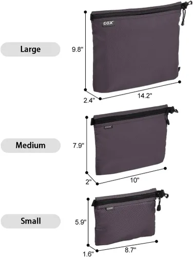 Vista 5 de GOX Paquete de 3 bolsas de aseo de viaje para hombres, organizador de equipaje de mano, bolsa con cremallera, bolsa portátil para cosméticos
