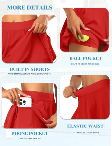 Vista 4 de JoyGirl Falda de tenis para mujer con pantalones cortos de golf, falda pantalón de cintura alta, para entrenamiento, atlética, con bolsillos